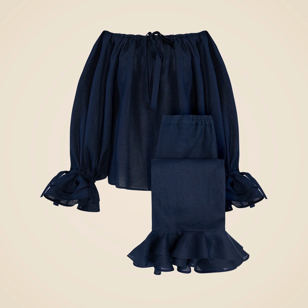 Sleeper Cha Cha Navy Linen Lounge Suit